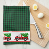 Linge De Cuisine Noël Rouge Camion Chef Green Buffalo Plaid Apro (Quart Plié)