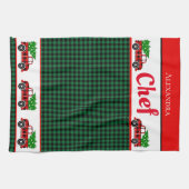 Linge De Cuisine Noël Rouge Camion Chef Green Buffalo Plaid Apro (Horizontal)
