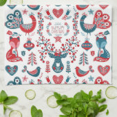 Linge De Cuisine Noël Rouge et Marine Art populaire scandinave (Plié)