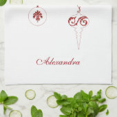 Linge De Cuisine Noël Rouge Monogramme Bauble Ornements Nom (Plié)