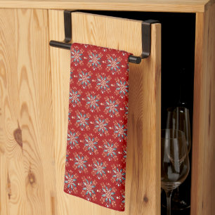 Linge De Cuisine Noël Rouge Nordic Flocon de neige Napkin