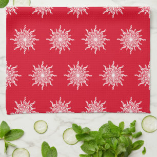 Linge De Cuisine Noël Rouge ornemental G Clef Snowflake Motif