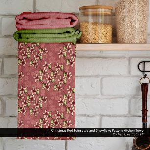 Linge De Cuisine Noël Rouge Poinsettia et Motif de flocon de neige
