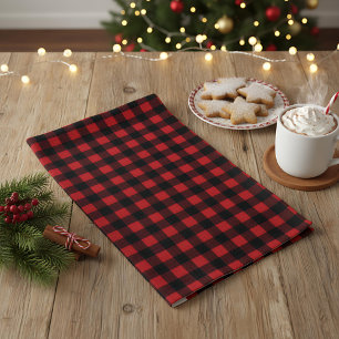 Linge De Cuisine Noël rustique rouge et noir carreau de bison