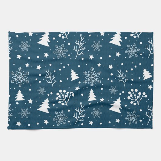 Linge De Cuisine Noël Snowflakes Xmas Tree Motif (Horizontal)