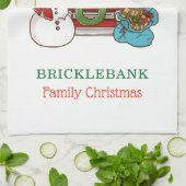 Linge De Cuisine Noël Snowman Famille personnalisée (Plié)