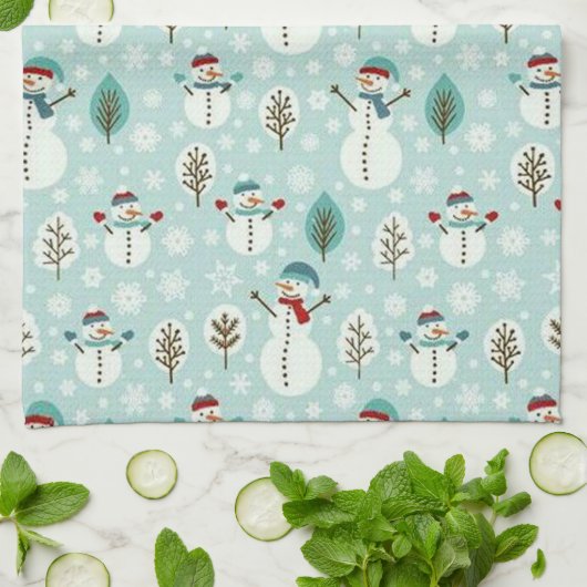 Linge De Cuisine Noël Snowmen (Plié)