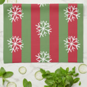 Linge De Cuisine Noël Stripes Snowflakes Festin Rouge Vert (Plié)