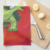 Linge De Cuisine Noël Tortue Sur Rouge (Quart Plié)