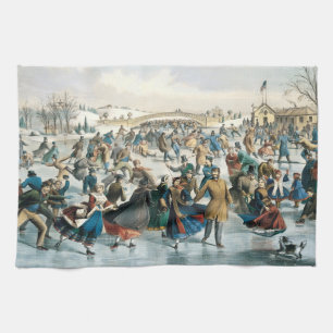 Linge De Cuisine Noël victorien Central Park Currier & Ives