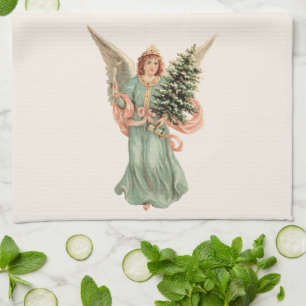 Linge De Cuisine Noël vintage, ange victorien avec arbre