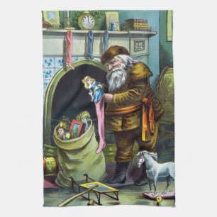 Linge De Cuisine Noël vintage, bas du Père Noël avec jouets