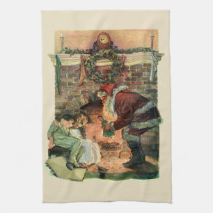 Linge De Cuisine Noël vintage, enfants au Père Noël victorien