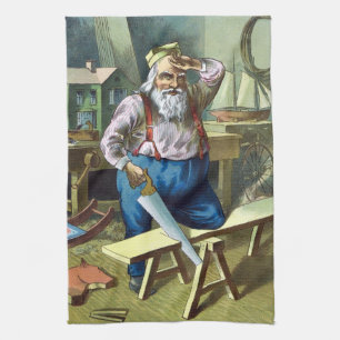 Linge De Cuisine Noël Vintage, Jouets du bâtiment du Père Noël Vêtu