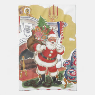 Linge De Cuisine Noël vintage, joyeux Père Noël avec cadeaux