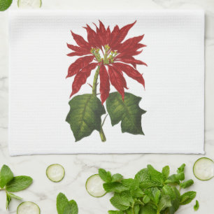 Linge De Cuisine Noël vintage, poinsettia rouge plante d'hiver