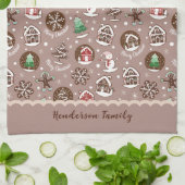 Linge De Cuisine Noël Whimsical Cookie Motif Famille d'hiver (Plié)