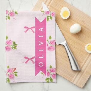 Linge De Cuisine Nœud Floral Féminin Coquette Rose Personnalisé