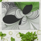 Linge De Cuisine Noir Abstrait et blanc avec art fractal vert (Plié)
