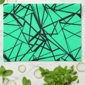 Linge De Cuisine Noir Abstrait et turquoise (Plié)