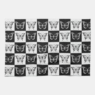 Linge De Cuisine Noir blanc À damiers conception papillon