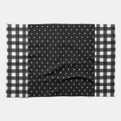 Linge De Cuisine Noir Blanc Buffalo Plaid Pointe Polka (Horizontal)