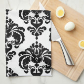 Linge De Cuisine Noir & Blanc Damask Chic Moderne Motif élégant (Quart Plié)