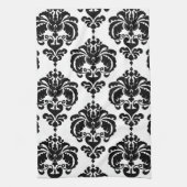 Linge De Cuisine Noir & Blanc Damask Chic Moderne Motif élégant (Vertical)