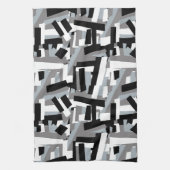 Linge De Cuisine Noir blanc gris Abstrait Patches géométriques (Vertical)