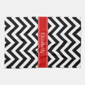 Linge De Cuisine Noir Blanc LG Chevron Rouge Nom Monogramme (Horizontal)