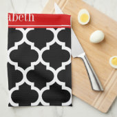 Linge De Cuisine Noir Blanc Marocain #5 Nom Rouge Monogramme (Quart Plié)
