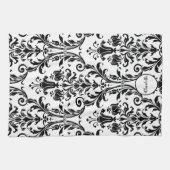 Linge De Cuisine Noir Blanc Monogramme Nom de la Personnaliser Flor (Horizontal)