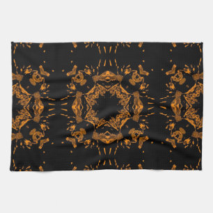 Linge De Cuisine Noir, cuivre jaune Floral Damas Motif rétro