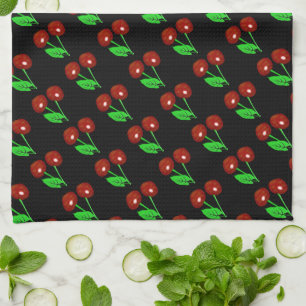 Linge De Cuisine Noir élégant avec les cerises rouges