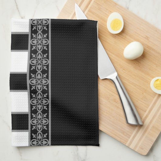 Linge De Cuisine Noir et blanc (Quart Plié)