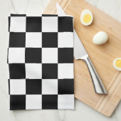Linge De Cuisine Noir et blanc À damiers échecs Retro (Quart Plié)
