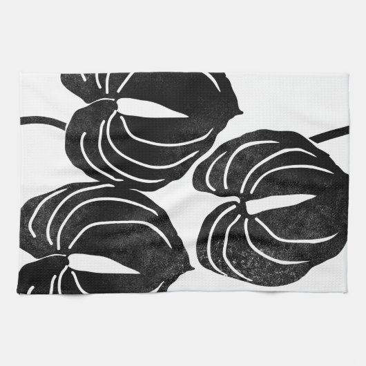 Linge De Cuisine Noir et blanc anthurium moderne (Horizontal)
