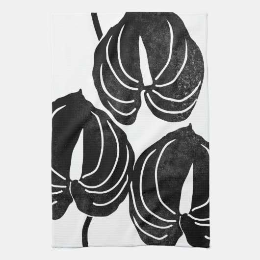 Linge De Cuisine Noir et blanc anthurium moderne (Vertical)