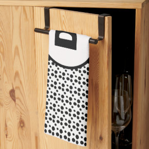 Linge De Cuisine noir et blanc dalmate mignon points monogramme