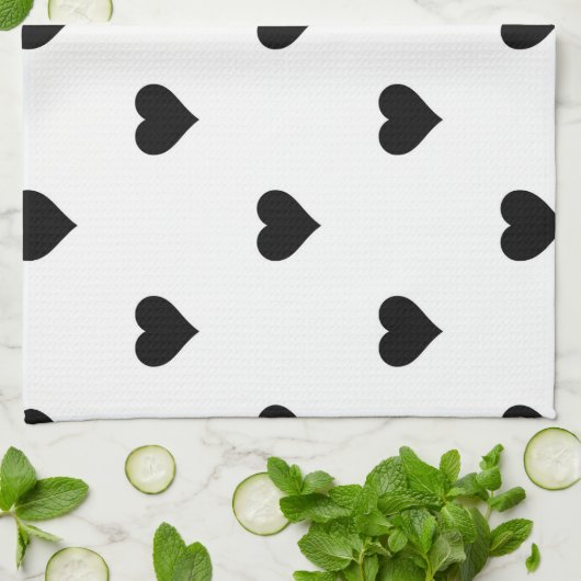 Linge De Cuisine Noir et blanc mignon Motif de coeur simple (Plié)