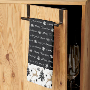 Linge De Cuisine Noir et blanc Noël migre