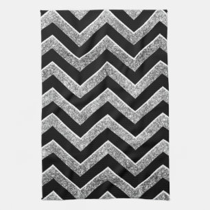 Linge De Cuisine Noir et chevron scintillant d'argent
