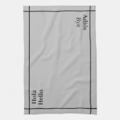 Linge De Cuisine Noir et gris bilingues Hola-Hello, espagnol-anglai (Vertical)