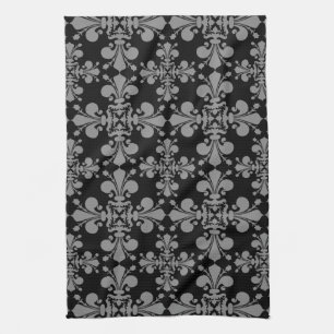 Linge De Cuisine Noir et gris gothiques élégants de damassé de