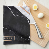 Linge De Cuisine Noir et Marbre blanc (Quart Plié)