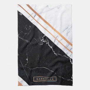 Linge De Cuisine Noir et Marbre blanc