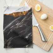 Linge De Cuisine Noir et Marbre blanc (Quart Plié)