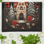 Linge De Cuisine Noir et rouge Moderne Design de Noël Abstrait (Plié)