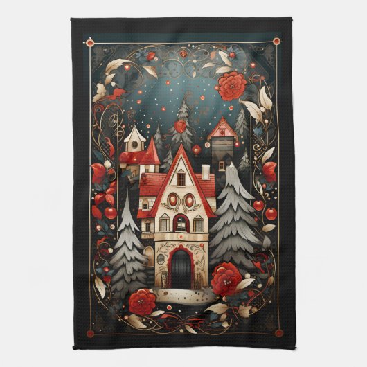 Linge De Cuisine Noir et rouge Moderne Design de Noël Abstrait (Vertical)