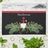 Linge De Cuisine Noir Joyeux Noël Rouge Buffalo Plaid Gnome (Plié)